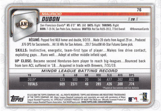 2020 Bowman Mauricio Dubon RC #76 San Francisco Giants