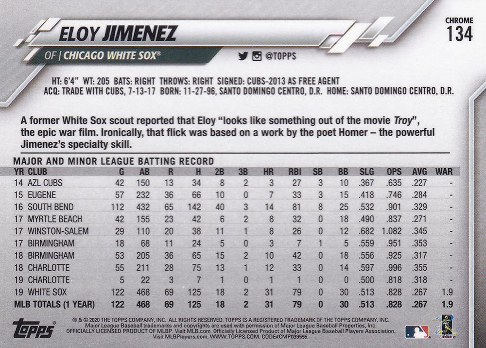 2020 Topps Chrome Eloy Jimenez ASR #134 Chicago White Sox