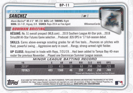 2020 Bowman Prospects Jesus Sanchez BP-11 Miami Marlins