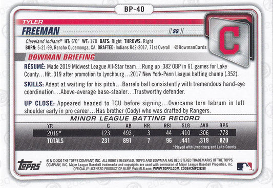 2020 Bowman Prospects Tyler Freeman BP-40 Cleveland Indians