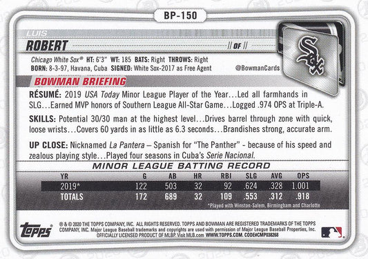 2020 Bowman Prospects Luis Robert BP-150 Chicago White Sox
