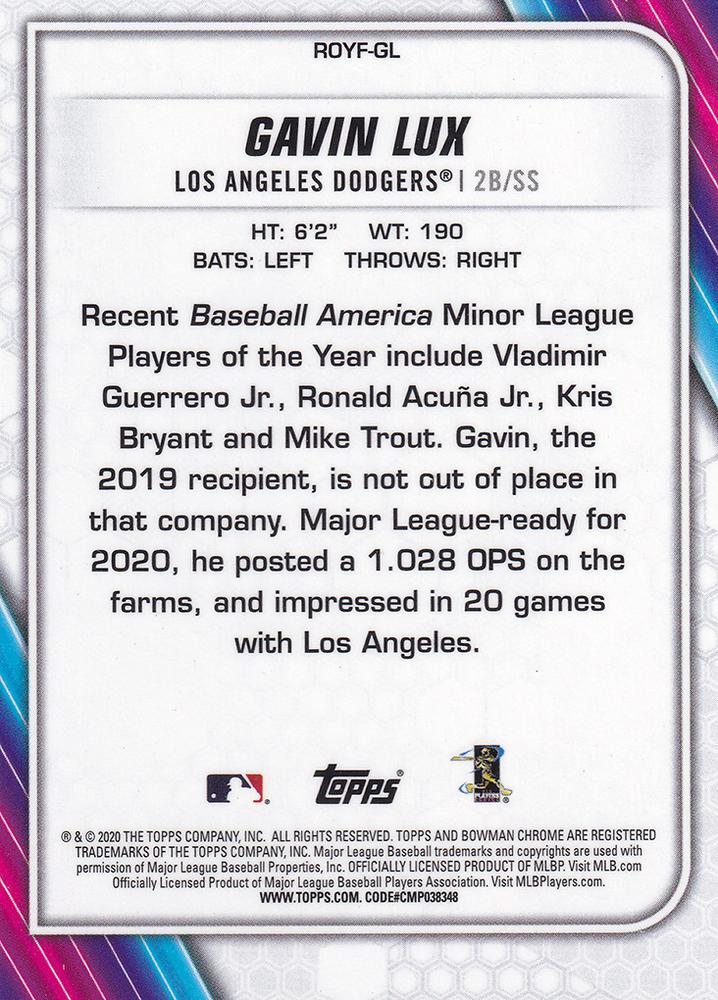2020 Bowman Roy Favorite Gavin Lux RC ROYF-GL Los Angeles Dodgers
