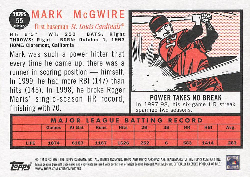 2021 Topps Archives Mark McGwire #55 St. Louis Cardinals