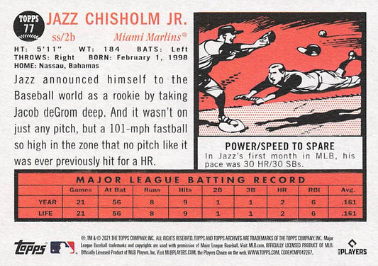 2021 Topps Archives Jazz Chisholm Jr. #77 Miami Marlins