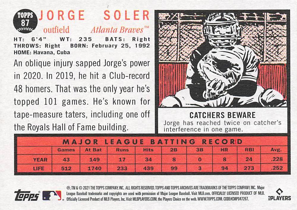 2021 Topps Archives Jorge Soler #87 Atlanta Braves