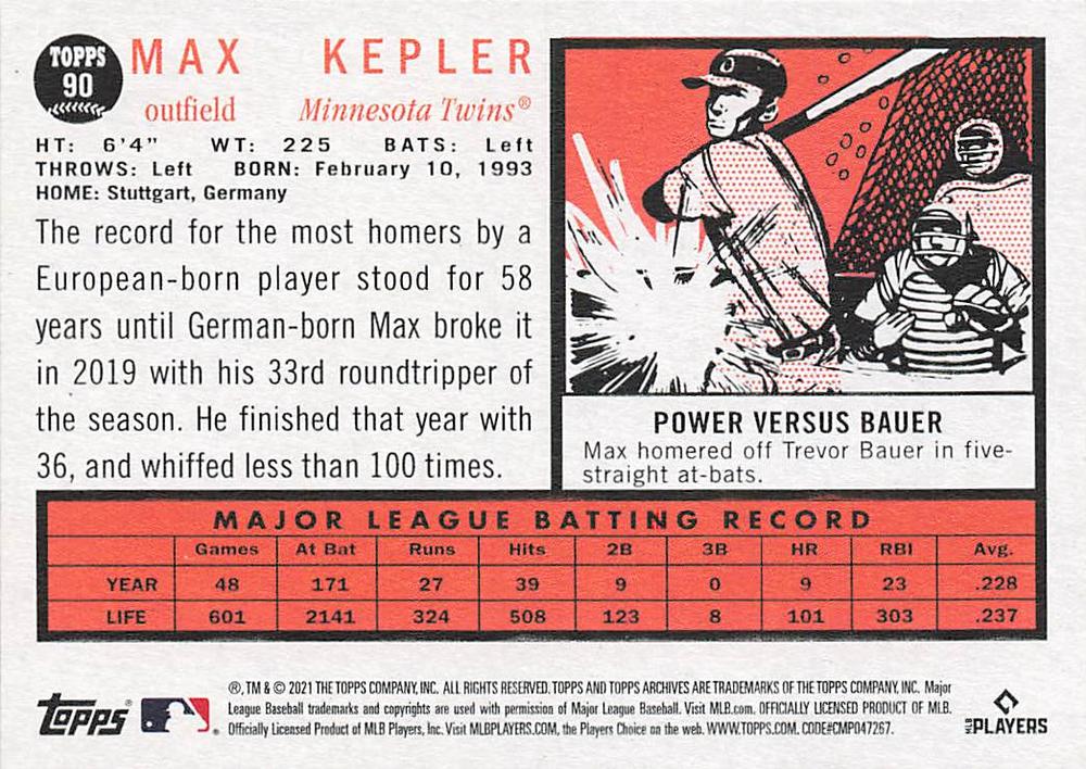 2021 Topps Archives Max Kepler #90 Minnesota Twins