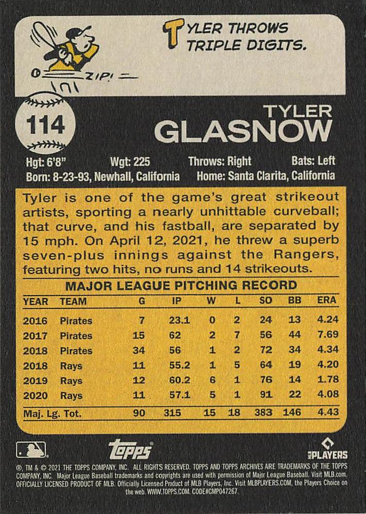 2021 Topps Archives Tyler Glasnow #114 Tampa Bay Rays