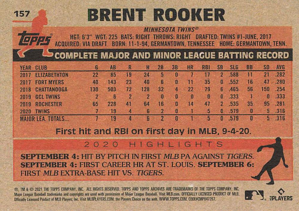 2021 Topps Archives Brent Rooker #157 Minnesota Twins