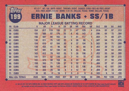 2021 Topps Archives Ernie Banks #199 Chicago Cubs