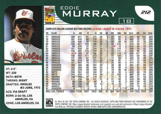 2021 Topps Archives Eddie Murray #212 Baltimore Orioles