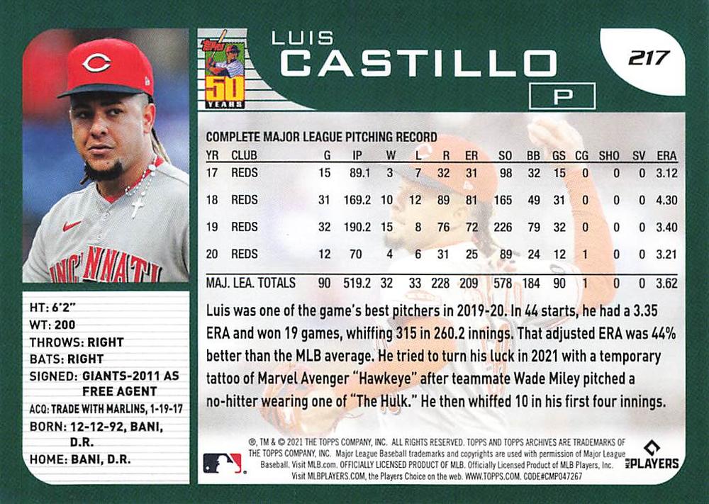2021 Topps Archives Luis Castillo #217 Cincinnati Reds
