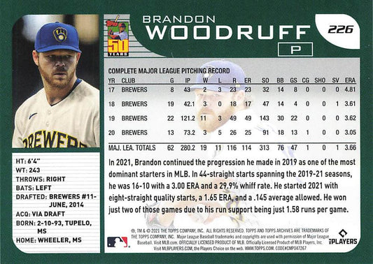 2021 Topps Archives Brandon Woodruff #226 Milwaukee Brewers