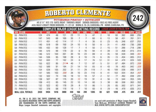 2021 Topps Archives Roberto Clemente #242 Pittsburgh Pirates