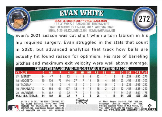 2021 Topps Archives Evan White RC #272 Seattle Mariners