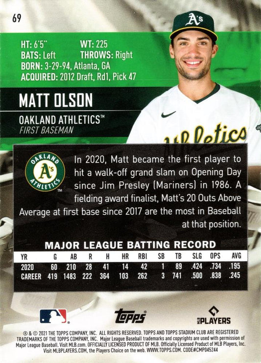 2021 Stadium Club Matt Olson #69 Oakland Athletics