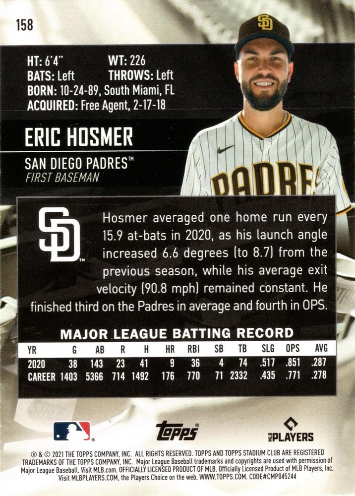 2021 Stadium Club Eric Hosmer #158 San Diego Padres
