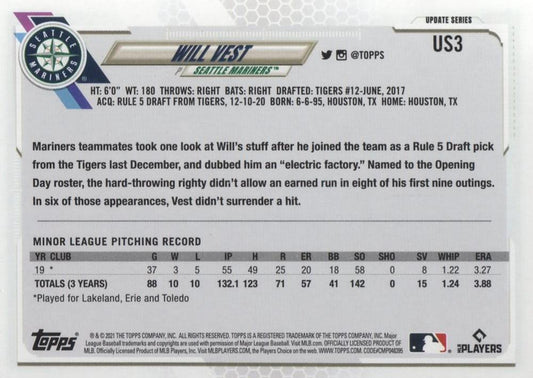 2021 Topps Update Will Vest Rookie US3 Seattle Mariners