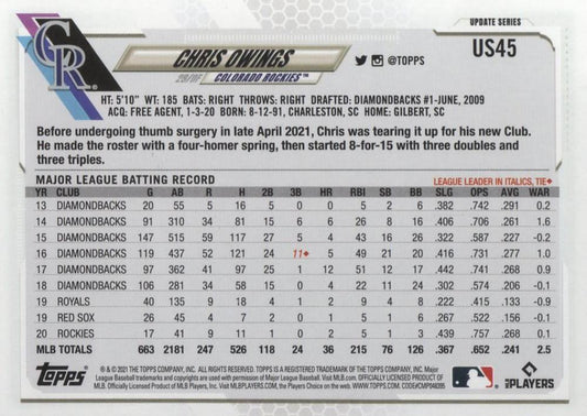 2021 Topps Update Chris Owings US45 Colorado Rockies