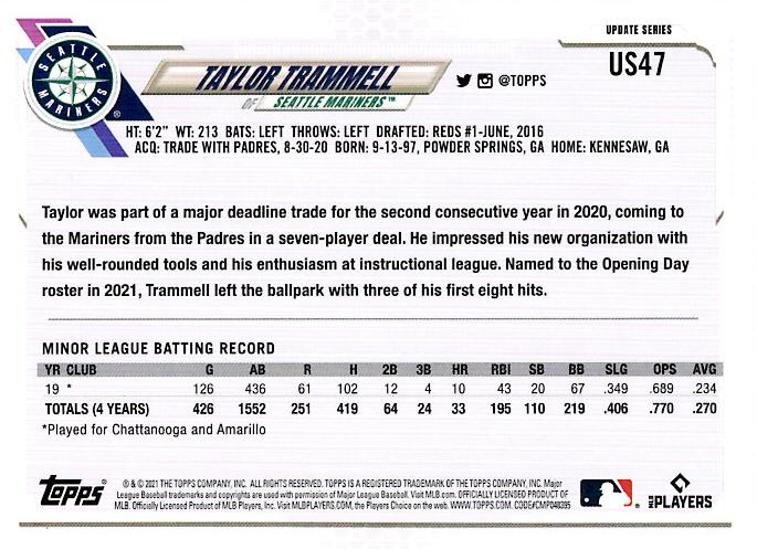 2021 Topps Update Taylor Trammell Rookie US47 Seattle Mariners