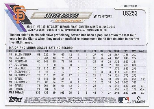 2021 Topps Update Steven Duggar US253 San Francisco Giants