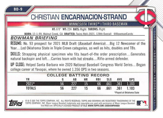 2021 Bowman Draft Christian Encarnacion-Strand FBC 1st Bowman BD-9 Minnesota Twins