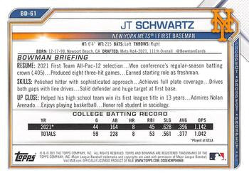 2021 Bowman Draft JT Schwartz FBC 1st Bowman BD-61 New York Mets