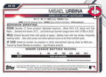 2021 Bowman Draft Misael Urbina BD-68 Minnesota Twins
