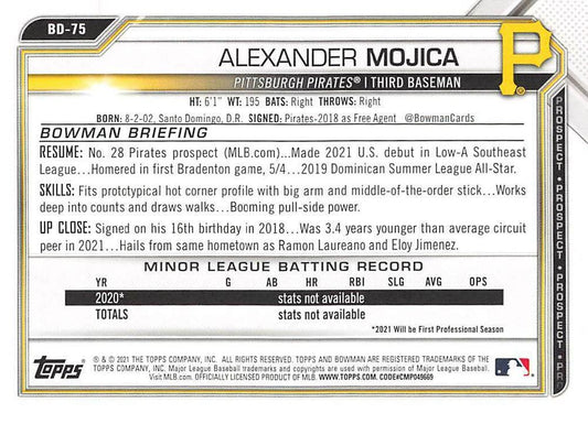 2021 Bowman Draft Alexander Mojica BD-75 Pittsburgh Pirates