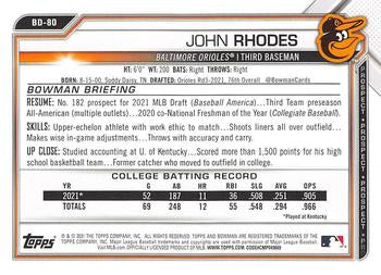 2021 Bowman Draft John Rhodes FBC 1st Bowman BD-80 Baltimore Orioles