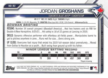 2021 Bowman Draft Jordan Groshans BD-82 Toronto Blue Jays
