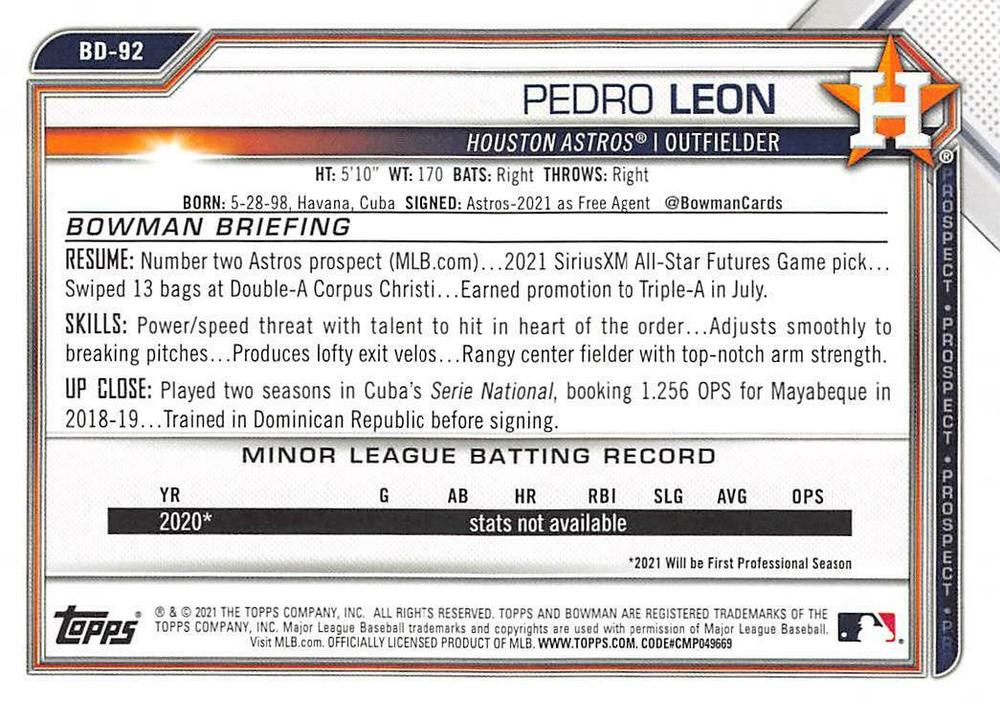 2021 Bowman Draft Pedro Leon BD-92 Houston Astros