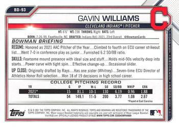 2021 Bowman Draft Gavin Williams FBC 1st Bowman BD-93 Cleveland Indians