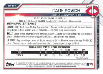2021 Bowman Draft Cade Povich FBC 1st Bowman BD-104 Minnesota Twins