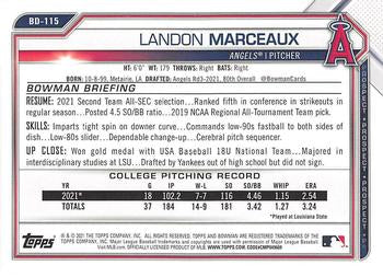 2021 Bowman Draft Landon Marceaux FBC 1st Bowman BD-115 Los Angeles Angels