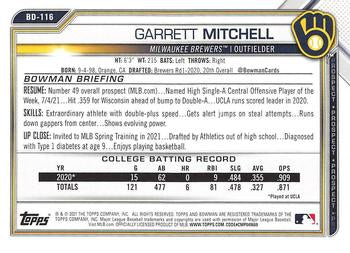 2021 Bowman Draft Garrett Mitchell BD-116 Milwaukee Brewers