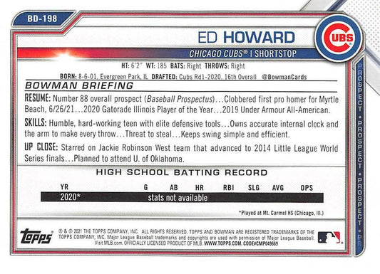 2021 Bowman Draft Ed Howard BD-198 Chicago Cubs