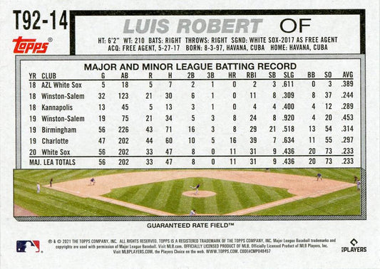 2021 Topps Update Topps 1992 Redux Luis Robert T92-14 Chicago White Sox