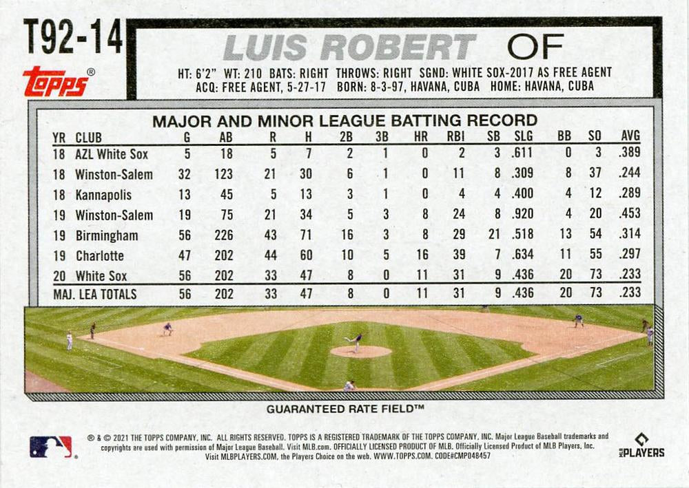 2021 Topps Update Topps 1992 Redux Luis Robert T92-14 Chicago White Sox