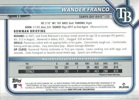 2022 Bowman Wander Franco #12 Tampa Bay Rays