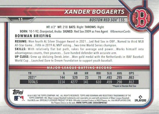 2022 Bowman Xander Bogaerts #15 Boston Red Sox