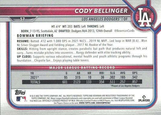 2022 Bowman Cody Bellinger #57 Los Angeles Dodgers