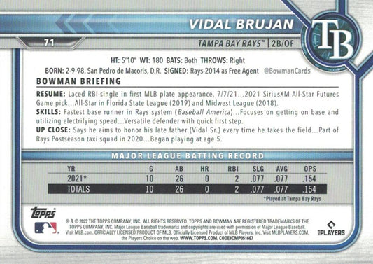 2022 Bowman Vidal Brujan #71 Tampa Bay Rays