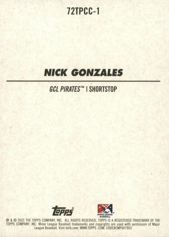 2021 Topps Heritage 1972 Topps Pack Cover Cards Nick Gonzales 72TPCC-1 GCL Pirates