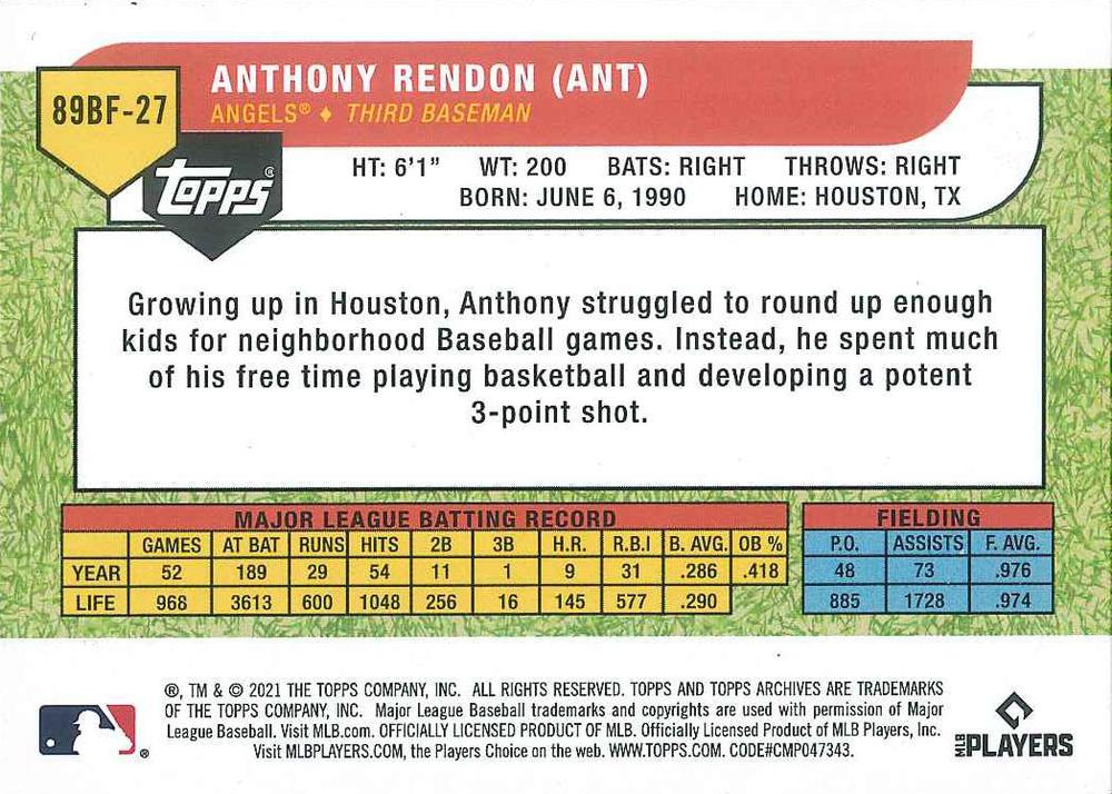 2021 Topps Archives 1989 Topps Big Foil Anthony Rendon #89BF-27 Los Angeles Angels