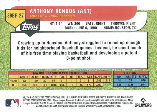 2021 Topps Archives 1989 Topps Big Foil Anthony Rendon #89BF-27 Los Angeles Angels