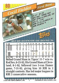 1993 Topps Cecil Fielder # 80 Detroit Tigers