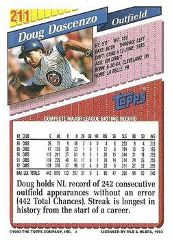 1993 Topps Doug Dascenzo # 211 Chicago Cubs