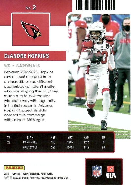2021 Panini Contenders Season Ticket DeAndre Hopkins #2 Arizona Cardinals