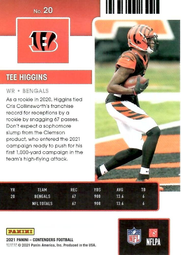2021 Panini Contenders Season Ticket Tee Higgins #20 Cincinnati Bengals