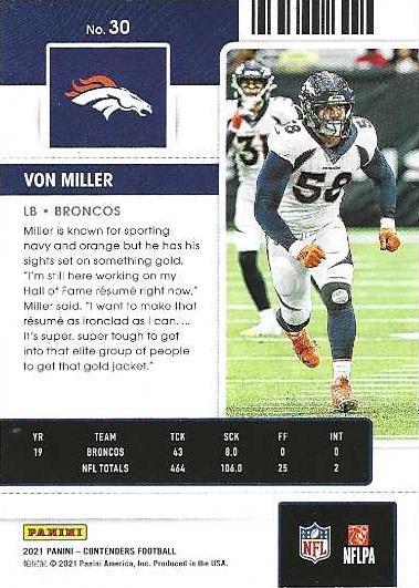 2021 Panini Contenders Season Ticket Von Miller #30 Denver Broncos